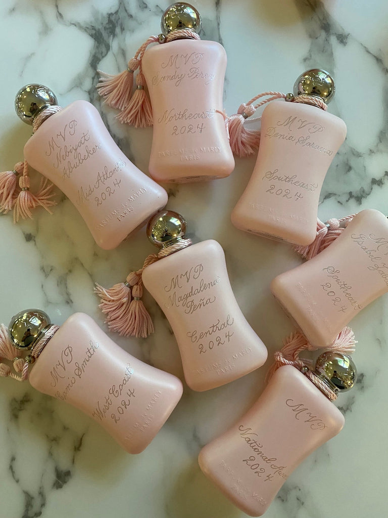 New York City Calligraphy Engraver for Corporate Gifting: Hand Engraved Parfums de Marly Fragrance Awards