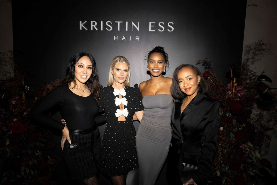 Close-up of black leather cases with personalized gold foil names created for the Kristin Ess product launch in NYC.